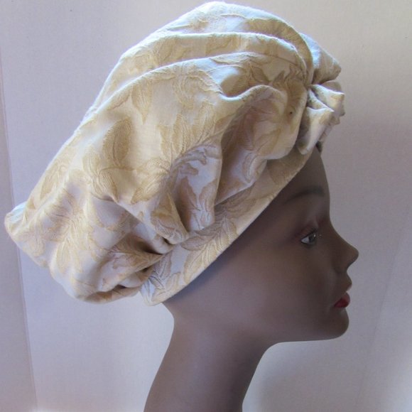 SALE Vintage 1960 Era Pouf Turban Hat Gold Brocade main image 8